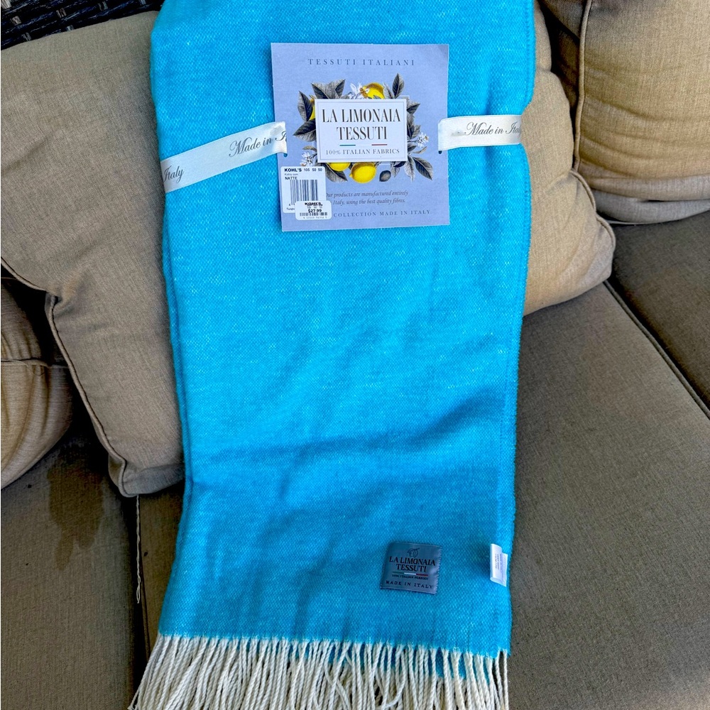 La Limonaia Tessuti Contrasting Fringe Throw, Turquoise